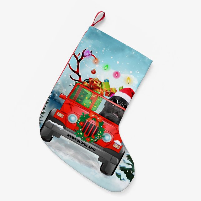 Newfoundland dog with Christmas gifts Small Christmas Stocking (Front (Hanging))