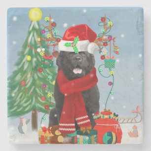 Newfoundland dog with Christmas gifts  Stone Coaster