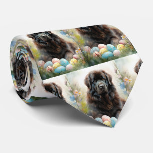Newfoundland Dog with Easter Eggs Holiday Tie