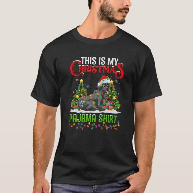 Newfoundland Dog Xmas Lights This Is My Christmas  T-Shirt (Front)