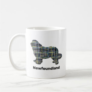 Newfoundland Dog Yellow & Blue Grid White Coffee Mug