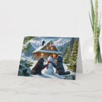 Newfoundland Dogs Building a Snowman Card