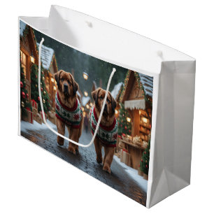 Newfoundland Dogs Christmas Snow Holiday Large Gift Bag