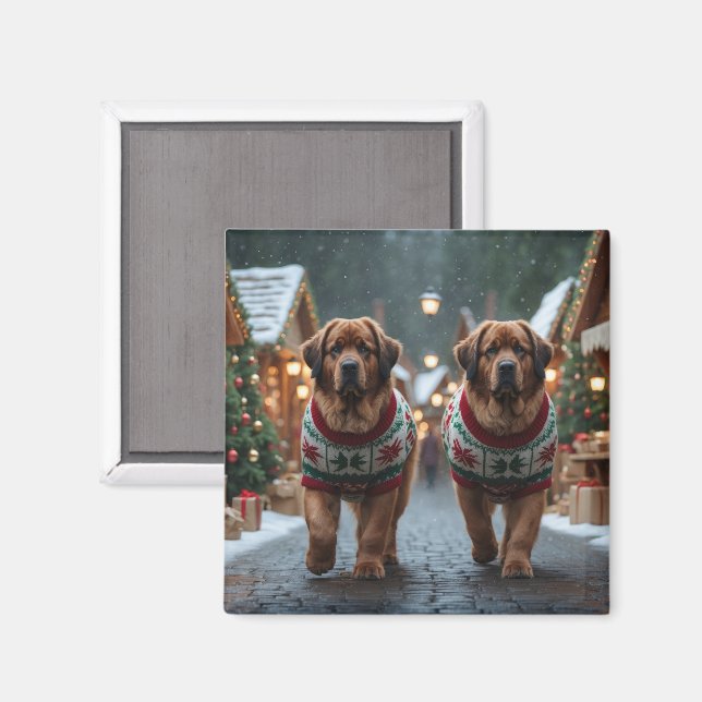Newfoundland Dogs Christmas Snow Holiday Magnet (Front/Back)