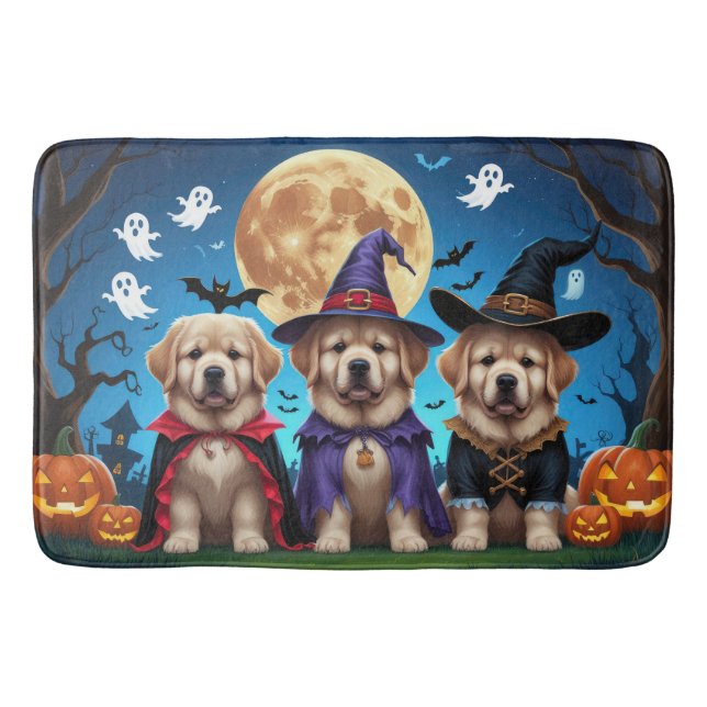 Newfoundland Dogs Pumpkin Halloween Funny  Bath Mat (Front)