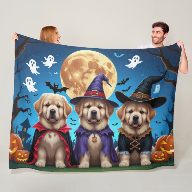 Newfoundland Dogs Pumpkin Halloween Funny  Fleece Blanket (In Situ)