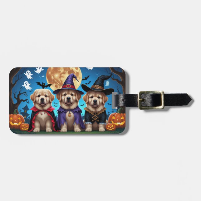 Newfoundland Dogs Pumpkin Halloween Funny  Luggage Tag (Front Horizontal)