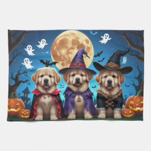 Newfoundland Dogs Pumpkin Halloween Funny  Tea Towel
