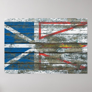 Newfoundland Flag on Rough Wood Boards Effect Poster