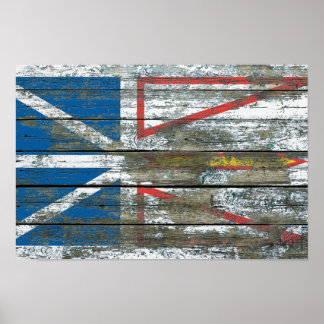 Newfoundland Flag on Rough Wood Boards Effect Poster