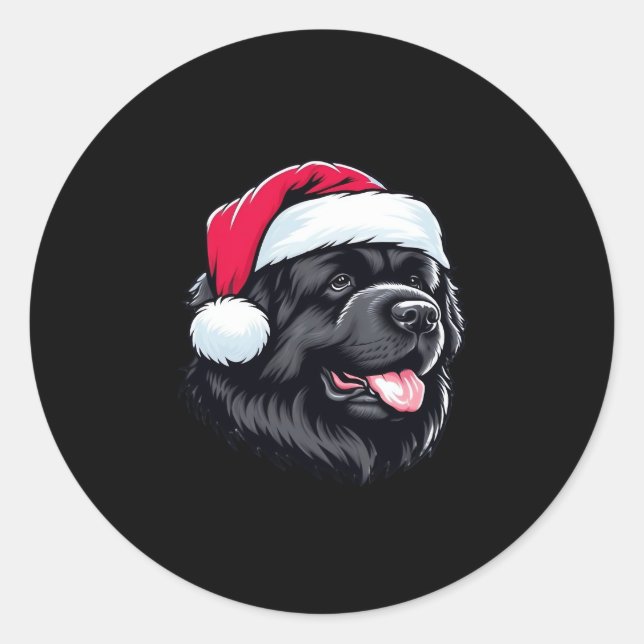 Newfoundland in a Santa Hat Classic T-Shirt Classic Round Sticker (Front)