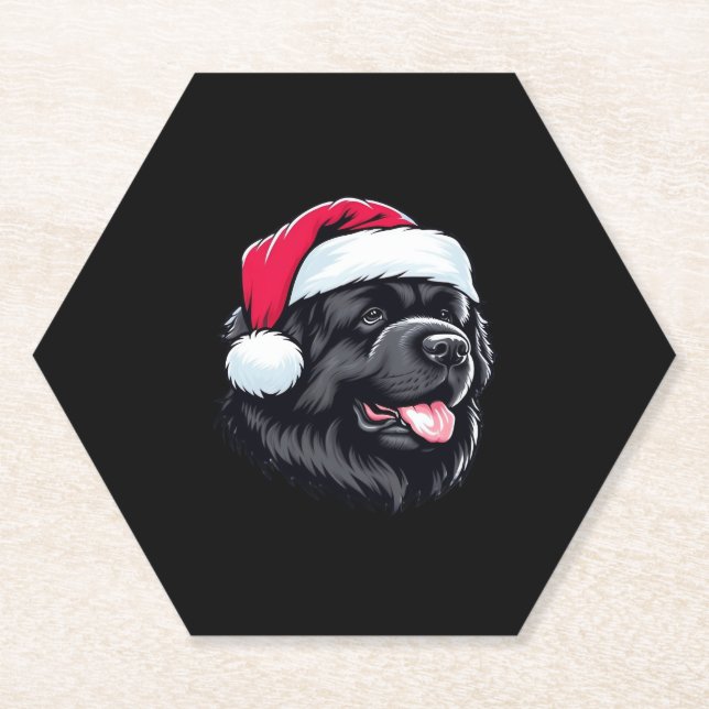 Newfoundland in a Santa Hat Classic T-Shirt Paper Coaster (Front)