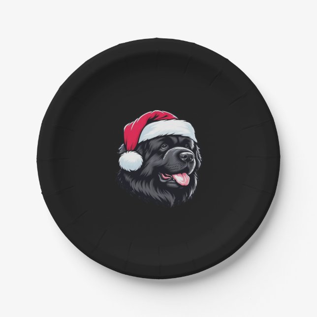 Newfoundland in a Santa Hat Classic T-Shirt Paper Plate (Front)