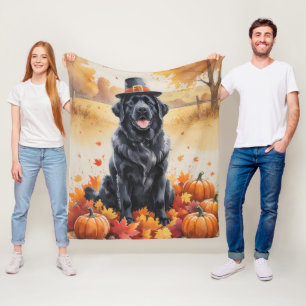 Newfoundland In Autumn Leaves Thanksgiving Art  Fleece Blanket