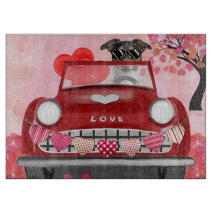 Newfoundland in car with hearts cutting board