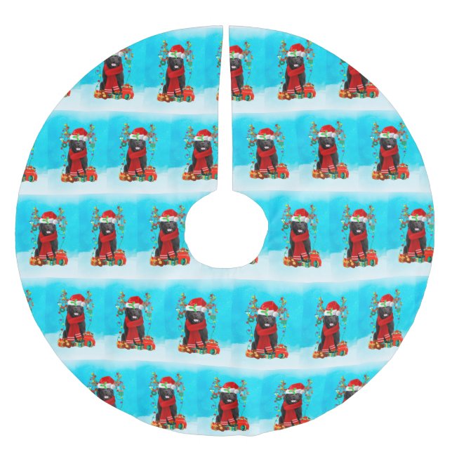 Newfoundland in snow with Christmas gifts Brushed Polyester Tree Skirt (Front)