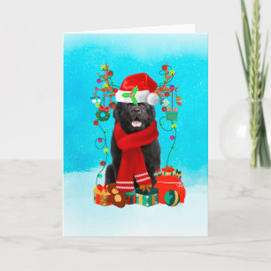 Newfoundland in snow with Christmas gifts Card