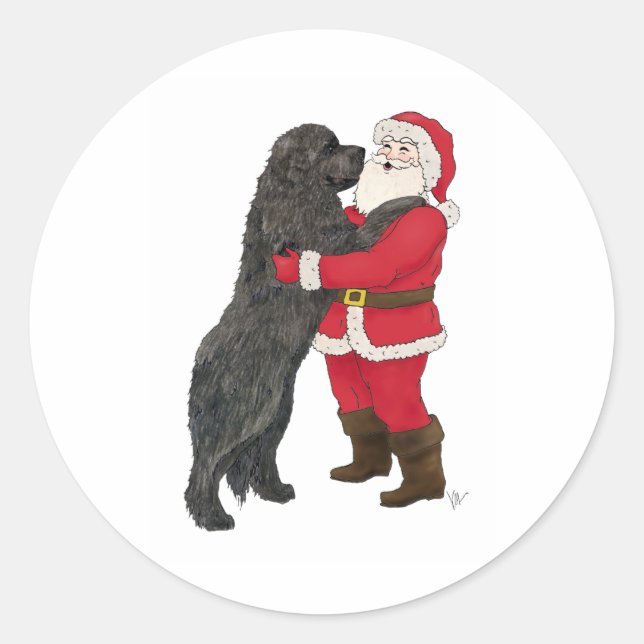 Newfoundland Jowly Christmas Greeting Classic Round Sticker (Front)