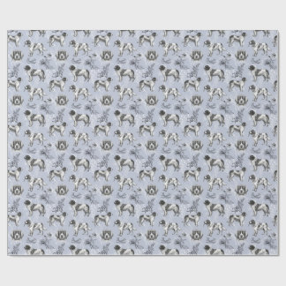 Newfoundland Landseer Dogs Vintage Floral Toile Wrapping Paper