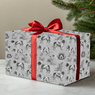 Newfoundland Landseer Dogs Vintage Floral Toile Wrapping Paper