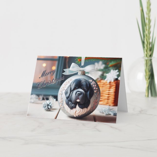 Newfoundland Landseer on Christmas Ornament Card (Front)