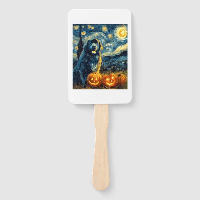 Newfoundland Newfie Cute Dog Halloween Jack O Lant Hand Fan (Front)