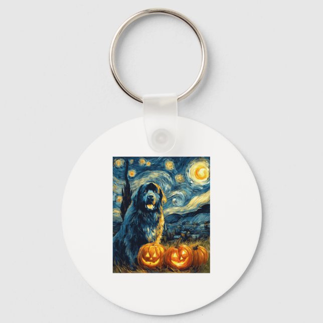 Newfoundland Newfie Cute Dog Halloween Jack O Lant Key Ring (Front)