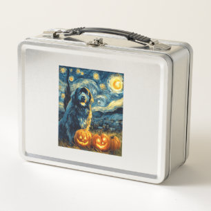 Newfoundland Newfie Cute Dog Halloween Jack O Lant Metal Lunch Box