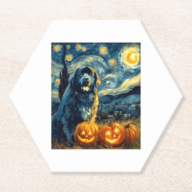 Newfoundland Newfie Cute Dog Halloween Jack O Lant Paper Coaster (Front)