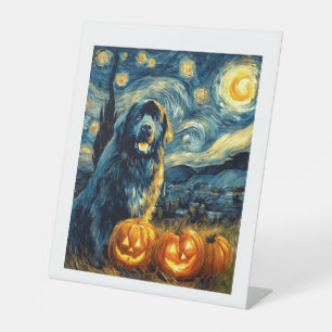 Newfoundland Newfie Cute Dog Halloween Jack O Lant Pedestal Sign