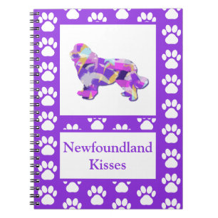 Newfoundland Newfie Dog Silhouette Paw Purple PY&B Notebook