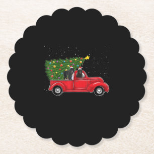 Newfoundland on red car truck xmas gift paper coaster