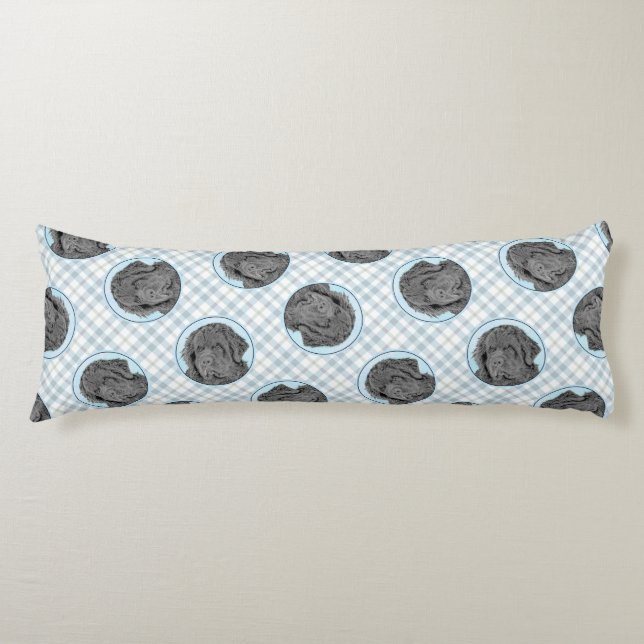 Newfoundland Painting Black Cute Original Dog Art Body Cushion (Front)