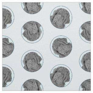 Newfoundland Painting Black Cute Original Dog Art Fabric