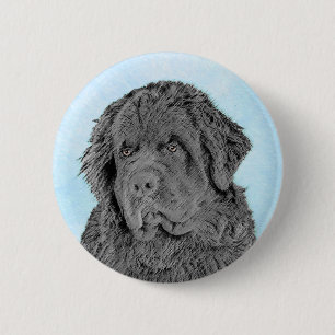 Newfoundland Painting - Cute Original Dog Art 6 Cm Round Badge