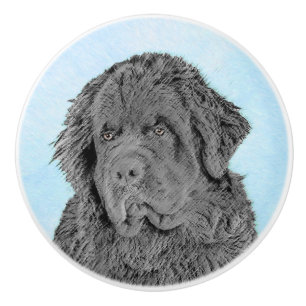 Newfoundland Painting - Cute Original Dog Art Ceramic Knob