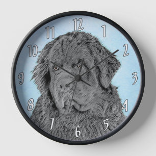 Newfoundland Painting - Cute Original Dog Art Clock