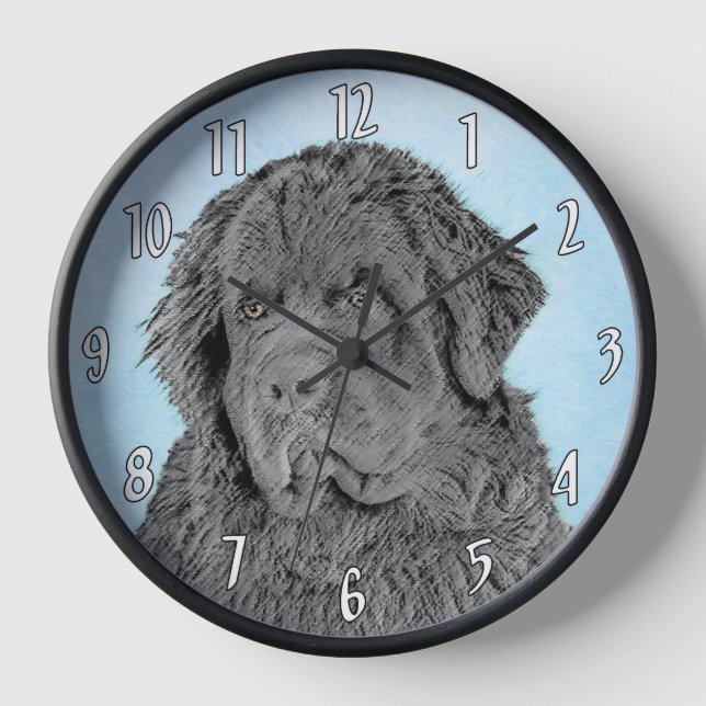 Newfoundland Painting - Cute Original Dog Art Clock (Front)
