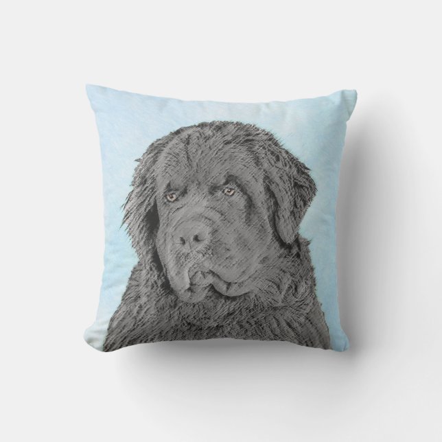 Newfoundland Painting - Cute Original Dog Art Cushion (Front)