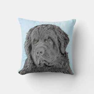 Newfoundland Painting - Cute Original Dog Art Cushion