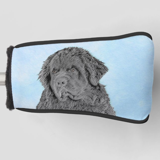 Newfoundland Painting - Cute Original Dog Art Golf Head Cover (Front)