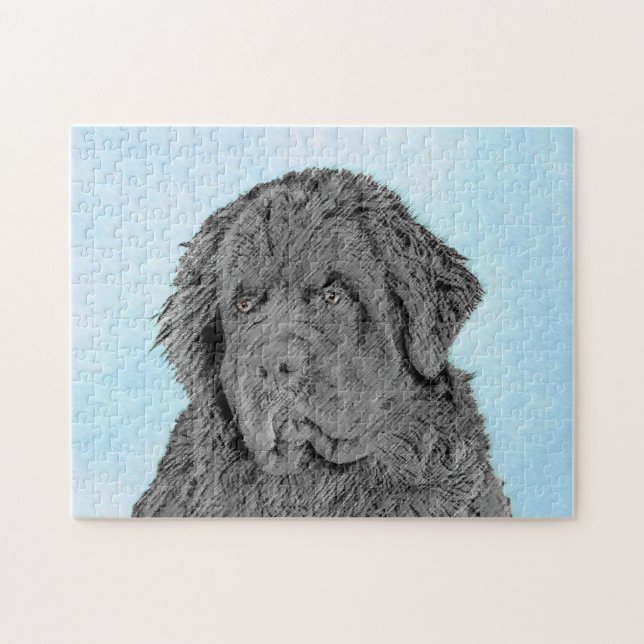Newfoundland Painting - Cute Original Dog Art Jigsaw Puzzle (Horizontal)