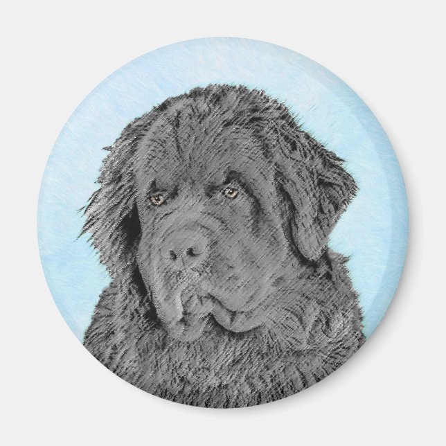 Newfoundland Painting - Cute Original Dog Art Magnet (Front)