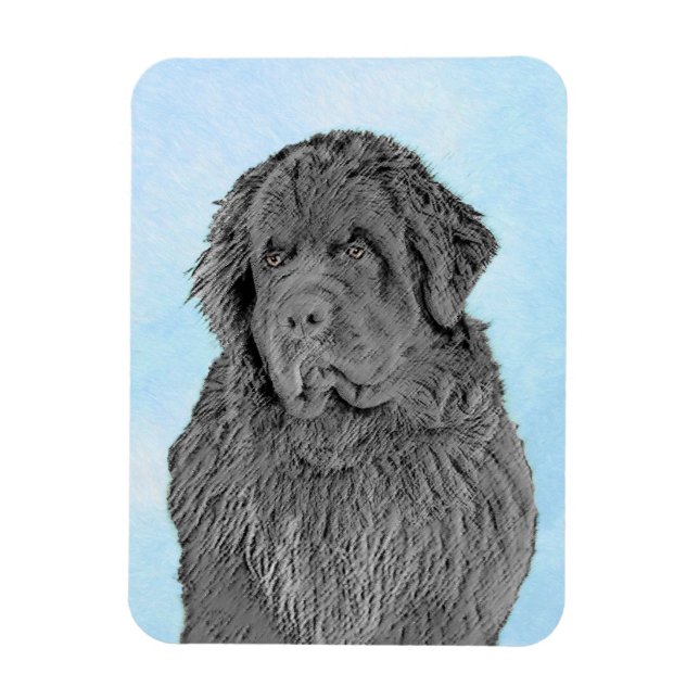 Newfoundland Painting - Cute Original Dog Art Magnet (Vertical)