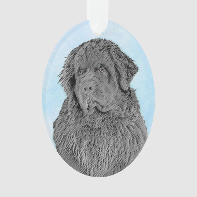 Newfoundland Painting - Cute Original Dog Art Ornament (Front)