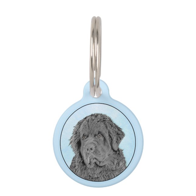 Newfoundland Painting - Cute Original Dog Art Pet Tag (Front)