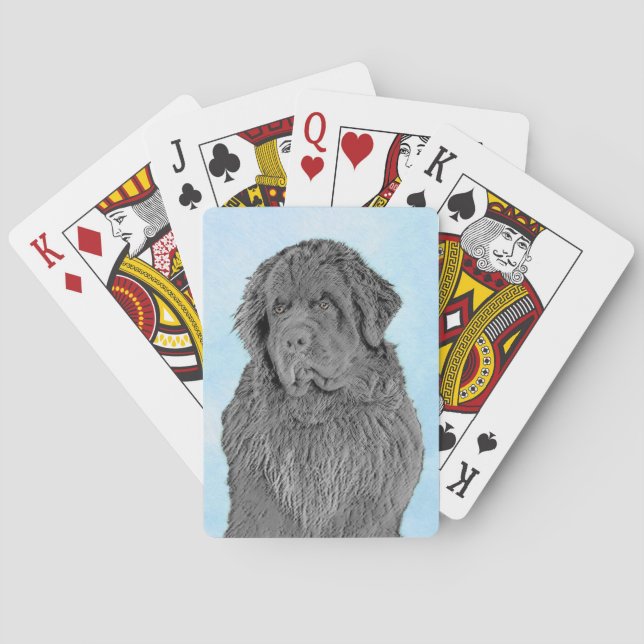 Newfoundland Painting - Cute Original Dog Art Playing Cards (Back)