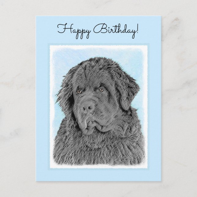Newfoundland Painting - Cute Original Dog Art Postcard (Front)