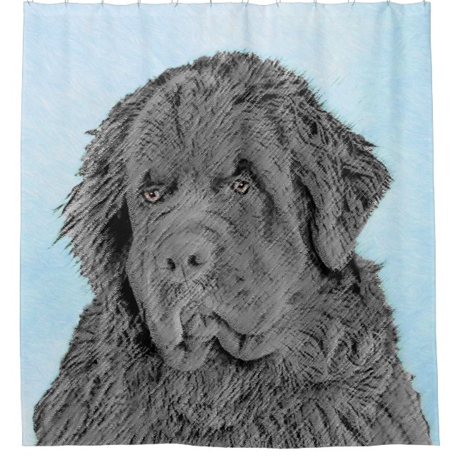 Newfoundland Painting - Cute Original Dog Art Shower Curtain (Front)