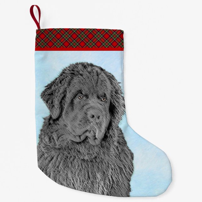 Newfoundland Painting - Cute Original Dog Art Small Christmas Stocking (Front)